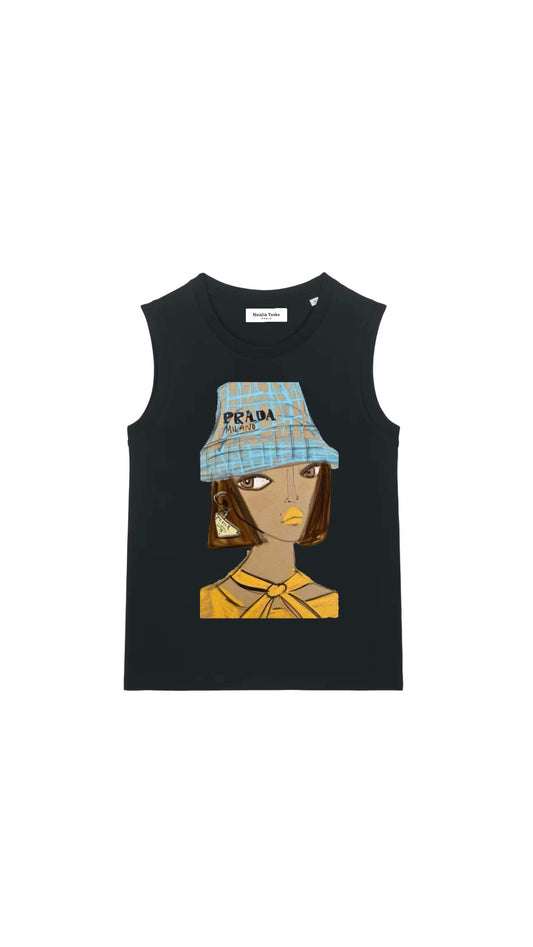Sleeveless T-shirt/ Blue Hat